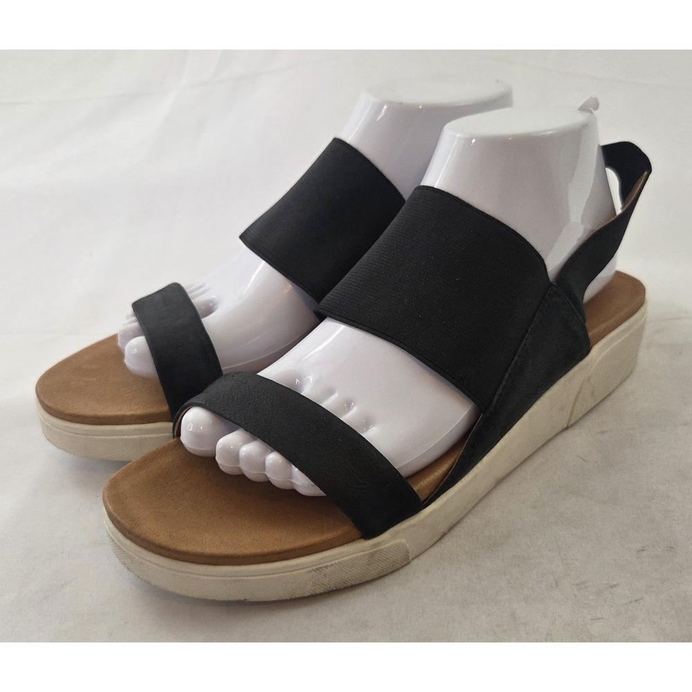 Gentle Souls Sandals Womens 8.5 Black Suede Stretch Platform Comfort Minimalist